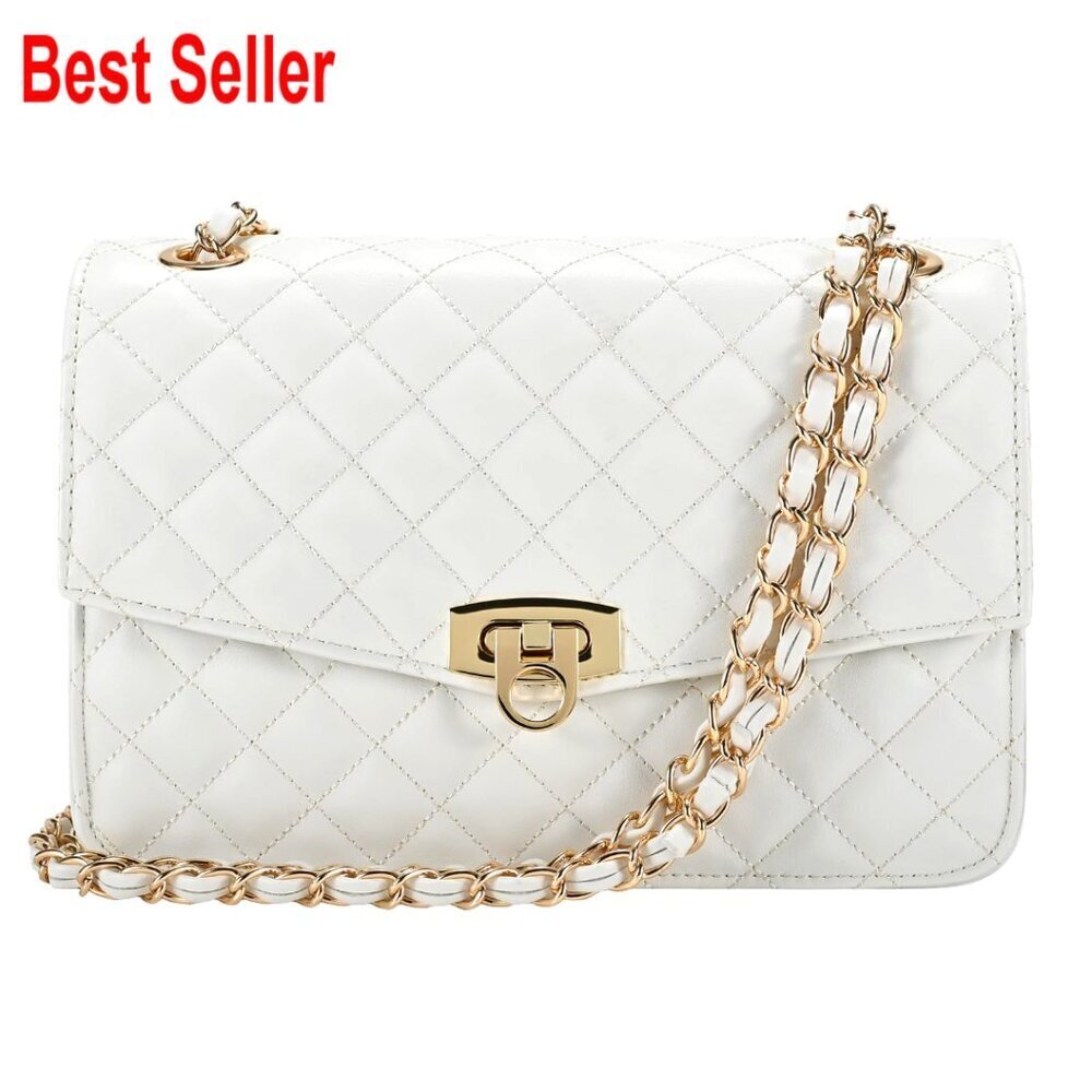 Quilted Shoulder Bag, Faux Leather Crossbody Purse with Chain Strap